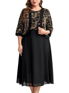 Elegant Plus Size Mother of the Bride Dress Set - Chiffon A-Line Gown & Jacket